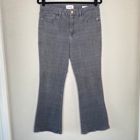 FRAME Le Crop Mini Boot Washed Gray Plaid Check Cropped Bootcut Jeans 30 - Picture 11 of 11